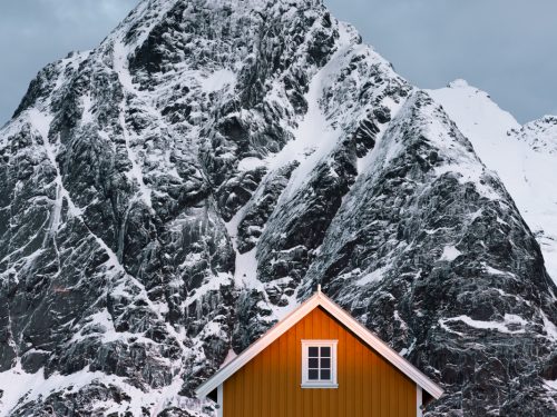 Lofoten house with mountains
